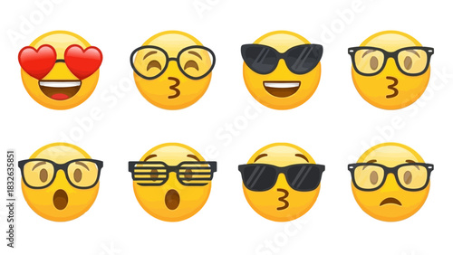 Emoji Collection Expressive Emoticons with Glasses and Varying Emotions for Digital Communication