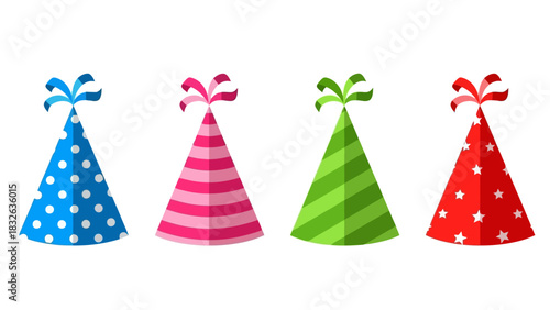 Colorful Party Hats with Polka Dots and Stripes for Celebrations