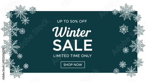Up to 50% Off Winter Sale Limited Time Only Shop Now with Snowflakes