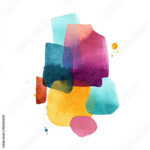 Wallpaper Mural Abstract Watercolor Shapes Composition in Teal, Orange, Pink and Purple on White Background, Modern Art Design for Print, Poster, Card, and Creative Projects Torontodigital.ca