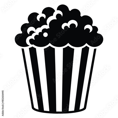 A classic bucket brimming with delicious popcorn features bold black and white stripes