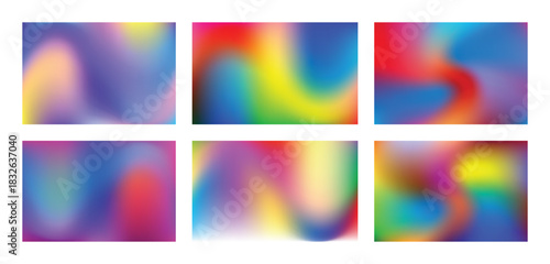 Vibrant abstract holographic gradient backgrounds with swirling colors and smooth transitions