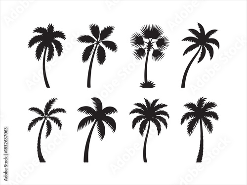 Palm Tree Silhouette Set | Tropical Coconut Tree Icons