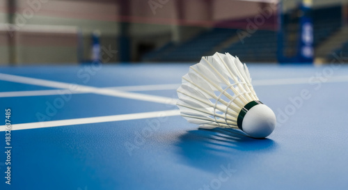 Badminton Racket with Shuttlecock on Court