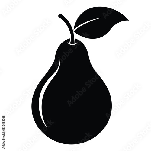 A single pear silhouette with stem and leaf stands out against a white backdrop