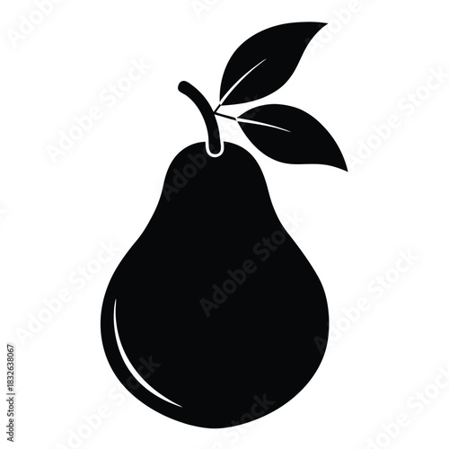 A black pear illustration with leaves signifies natural simplicity and organic freshness well