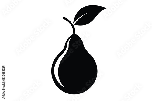 Silhouette of a fresh pear with a leaf conveys natural food simplicity and health