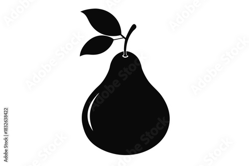 An outlined black pear icon with two leaves provides a clean design