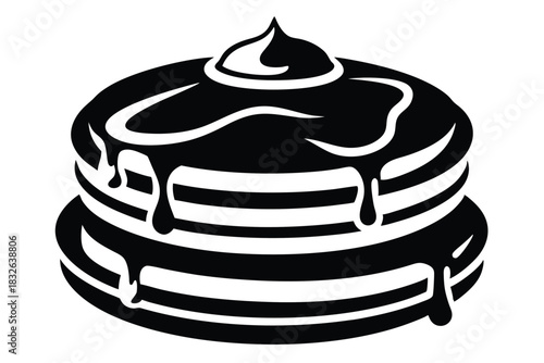 Black and white pancakes displays dripping sweet syrup for a dessert craving