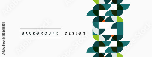 Abstract geometric pattern. Green, blue, yellow squares form repeating links. Minimalist design suitable for backgrounds, textures.