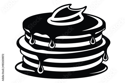 Delicious stack of pancakes drizzled with dripping chocolate syrup looks incredibly tempting to eat now