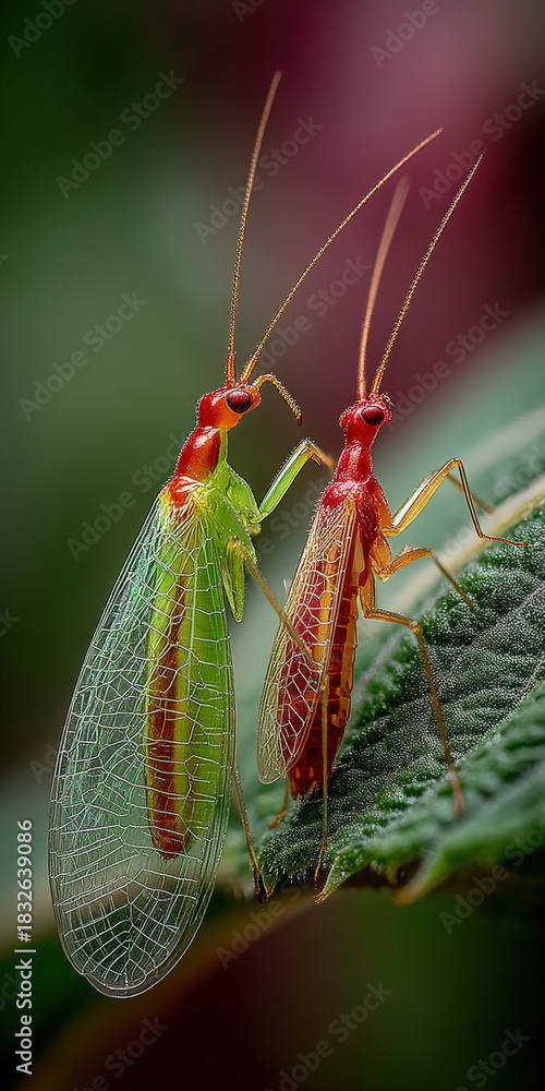 custom made wallpaper toronto digitalTwo Delicate Lacewing Insects on a Leaf, Close-Up Macro Photography Showcasing Intricate Wing Veins and Vibrant Colors, Nature's Beauty