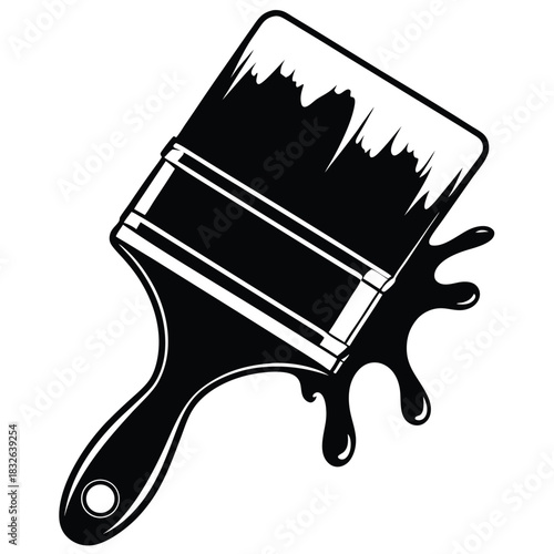A paint brush drips black liquid creating a silhouette with a handle
