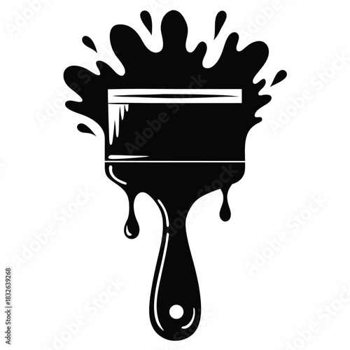 A dripping paint brush icon emits splashes of black pigment, creating a messy look