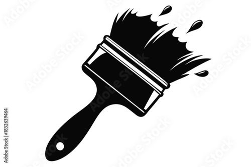 The black paint brush emits drops as the bristles spread outward with force