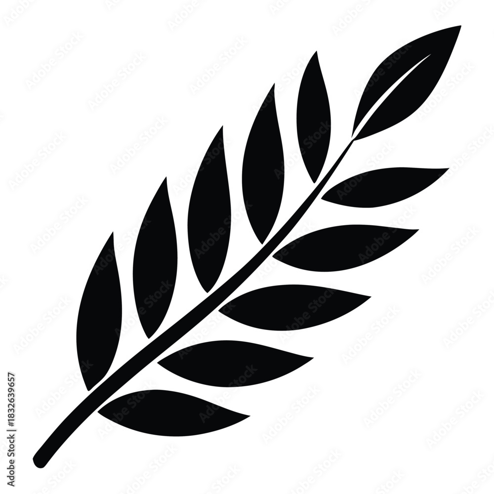 Naklejka premium Simple wheat branch featuring sharp detailed leaves shown in black on white