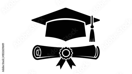 Graduation Cap and Diploma Icon – Academic Achievement Symbol Illustration