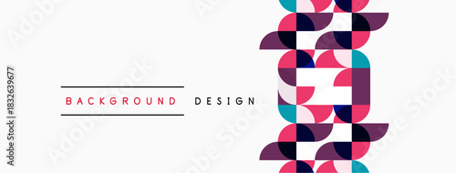 Abstract geometric pattern. Circles overlap creating colorful vertical design. Minimalist style with text labels present.