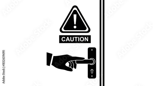 Caution Door Handle Safety Sign – Warning Symbol with Hand Illustration