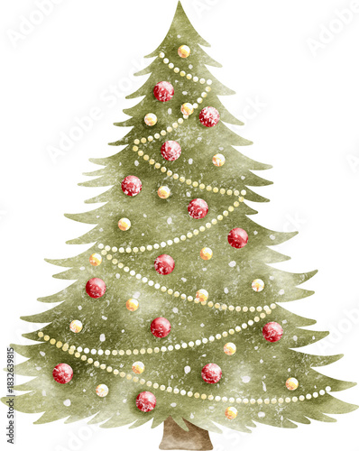 Watercolor Christmas Tree Illustration – Hand-Painted Holiday Winter Decoration