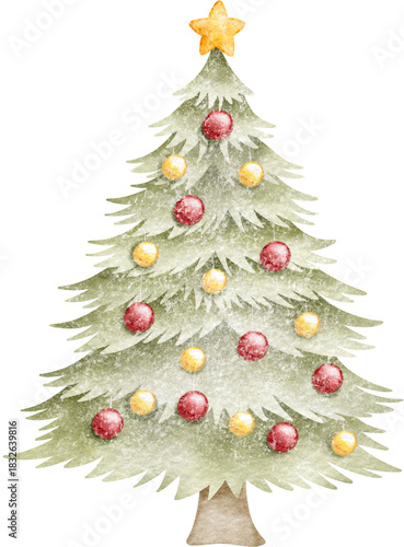 Watercolor Christmas Tree Illustration – Hand-Painted Holiday Winter Decoration
