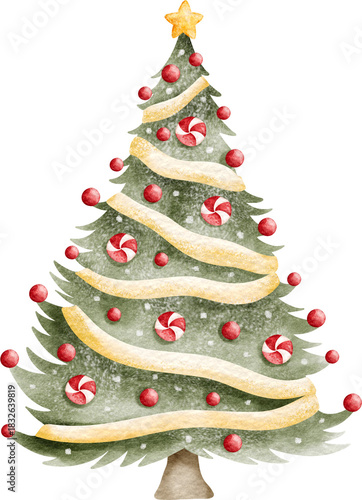 Watercolor Christmas Tree Illustration – Hand-Painted Holiday Winter Decoration
