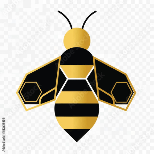 Geometric Bee Illustration with Golden and Black Stripes.