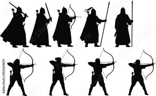 Skateboarding Action Silhouettes Vector Set: Dynamic Black and White Icons of Skaters Performing Jumps, Tricks, and Grinds for Urban Sports Graphics Illustration.