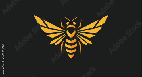 Geometric golden bee logo design on a dark background for branding.