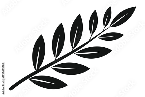 Simple showcases a black branch adorned with pointy leaves against a white background