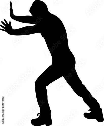 Man Pushing or Shoving Silhouette Vector. Force and Effort Graphic.