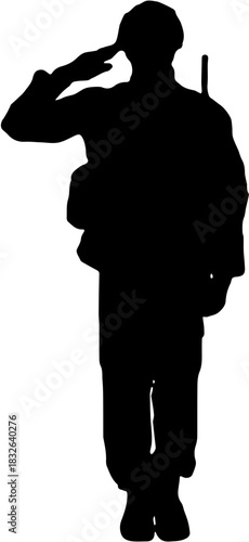Soldier Saluting Silhouette Vector. Military Service and Respect Symbol.
