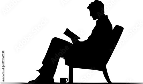 Silhouette of a Man Reading a Book on a Chair.