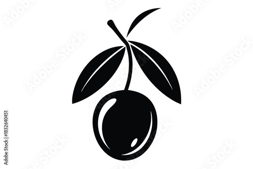 Singular black olive icon on white shows a branch and leaves in simple form
