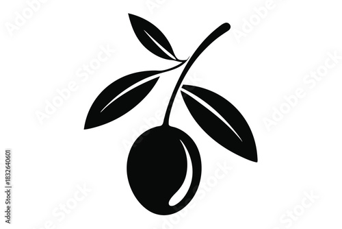 Single black olive branch with three leaves presented in a simple symbol