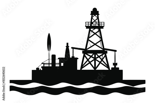 Oil platform rig silhouette stands tall on ocean waves, a vital offshore energy structure