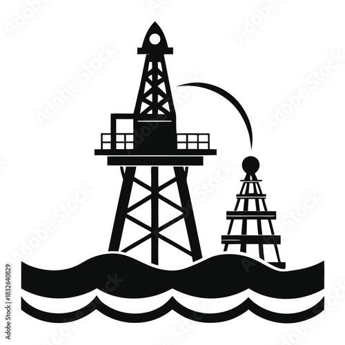Large offshore oil platform communicates with a smaller nearby one across the water