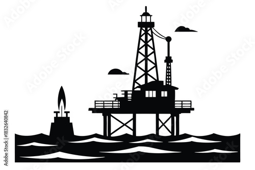 Offshore oil rig stands tall amidst the sea, and clouds drift by on high