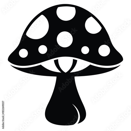 Isolated mushroom icon with white spots on a black background is ready for use