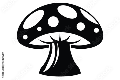 Black mushroom with white spots evokes woodland magic in its simple silhouette