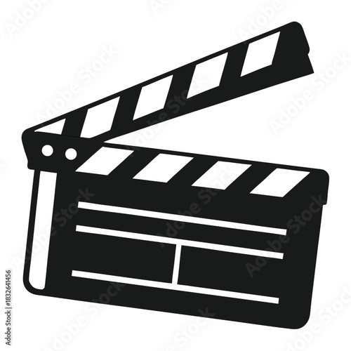 An isolated black clapperboard is seen in monochrome, ready to start film production