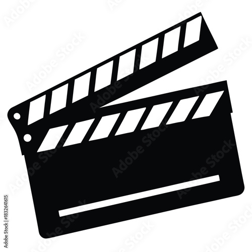 The isolated silhouette shows a black clapperboard slightly open on a pure white background