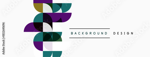 Abstract geometric shapes overlap, creating vibrant visual interest. Minimalist design with muted color palette. Background text reads background design.