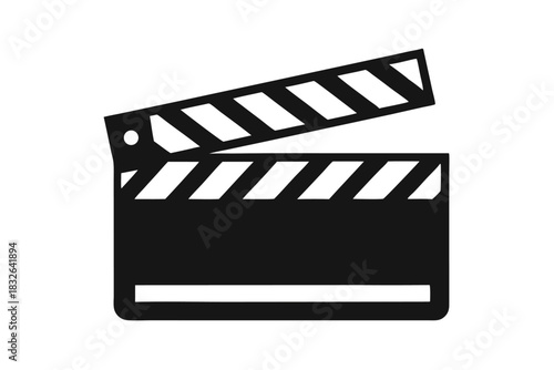 Isolated black clapperboard with hinged arm and white striped pattern signals filmmaking production is starting