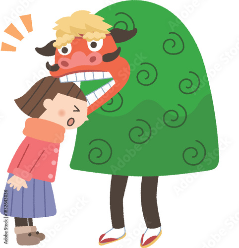 獅子舞に頭を噛まれる女の子