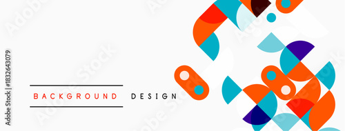 Abstract geometric shapes, orange, blue, white. Minimalist design with text background design. Clean aesthetic, modern composition.