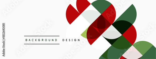Abstract geometric shapes overlap. Red, green, white colors dominate design. Minimalist style, modern aesthetic, clean composition.