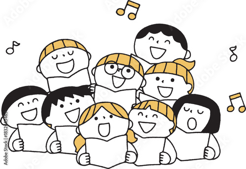 合唱する子供達単色