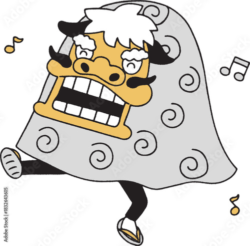 笑顔で踊る獅子舞単色