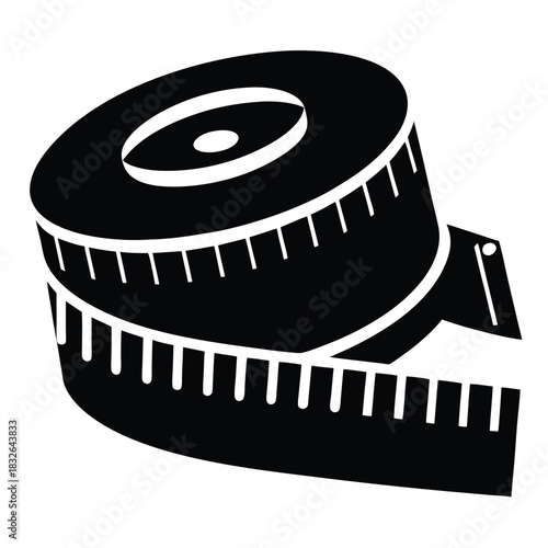 A solid black tape measure forms a coiled design, ready for use in any tailoring project